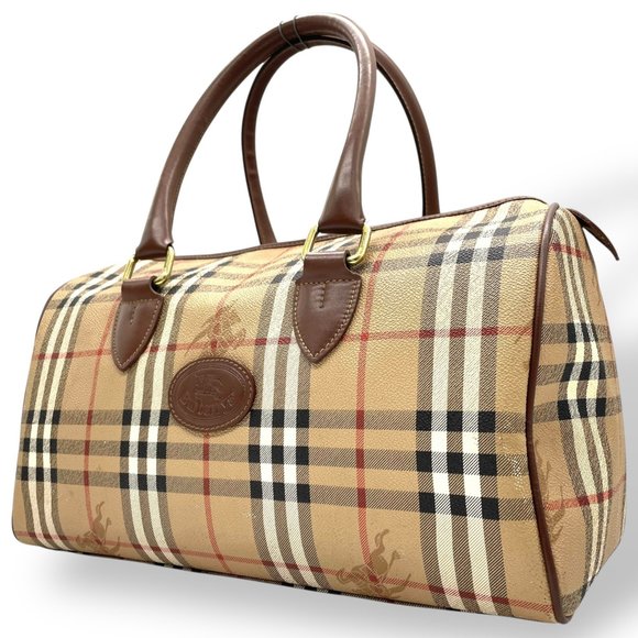 BURBERRY Nova Check Shadow Horse Logo Boston Bag in Brown and Beige Leather w... - Picture 1 of 16